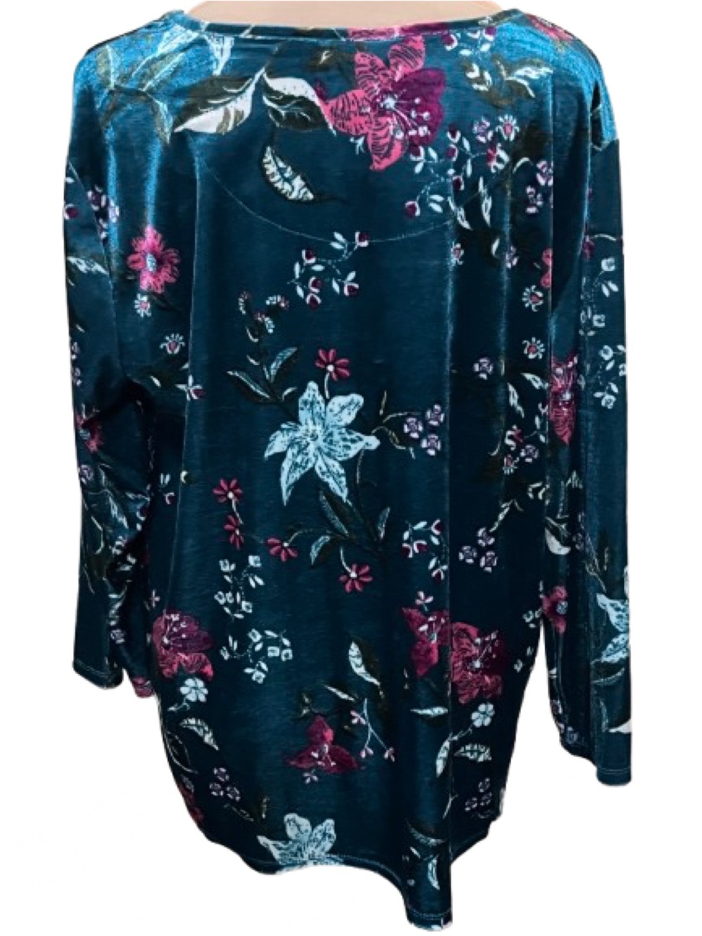 White Stag XL(16-18)Teal Velvet Burnout Sweater Floral Bloom Leaf Dark Romantic - Picture 3 of 9